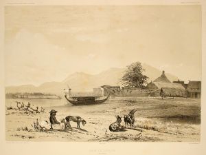 Een oude tekening van de haven van Ternate