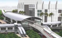 Een artist impression van een bovengronds station van de metro van Jakarta