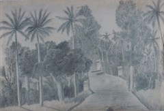 Tekening van de Grote Postweg in Meester Cornelis