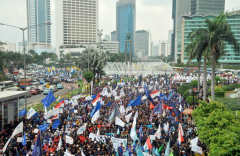Demonstratie op de Dag van de Arbeid in 2012, in het centrum van Jakarta.