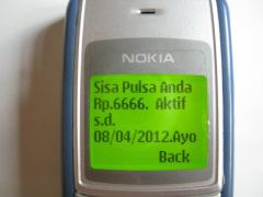 "U heeft nog 6.666 rupiah beltegoed. Dit is actief t/m 8 april 2012."