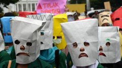 Demonstratie tegen de hogere prijzen in Jakarta.
