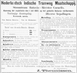 Aanvang stoomtram Batavia 1883